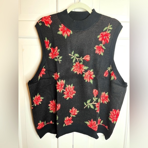 DRAPER JAMES RSVP Sleeveless Black Floral Sweater Vest 2X - Picture 3 of 8